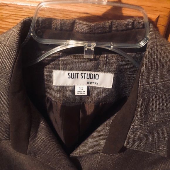 Plaid brown/tan jacket, trimmed faux suede, lovely - Picture 3 of 4